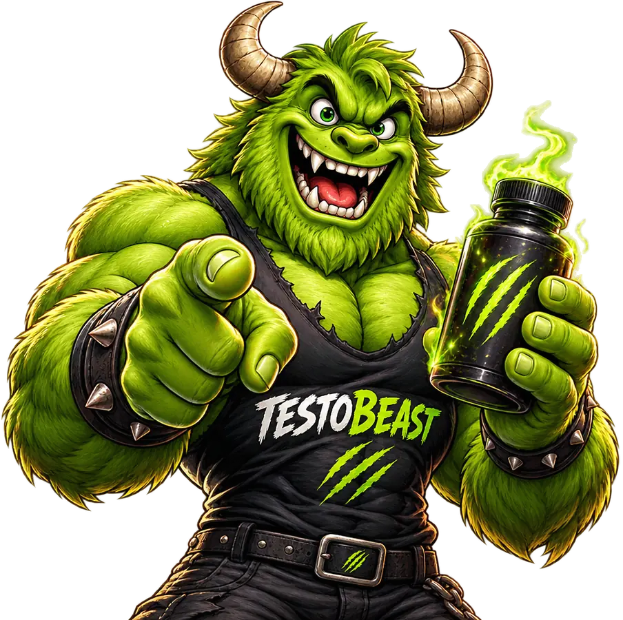TESTOBEAST monster holding a jar of booster